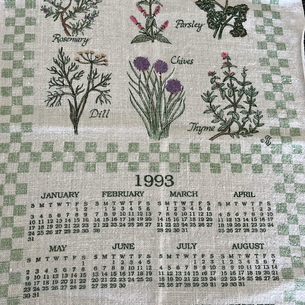 Vintage 1993 Kitchen Tea Towel/Wall Hanging with herb plants - Picture 2 of 5